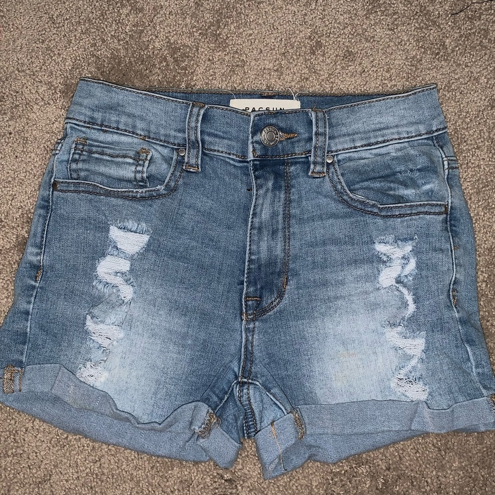 PacSun, The Shortie, blue ripped denim shorts